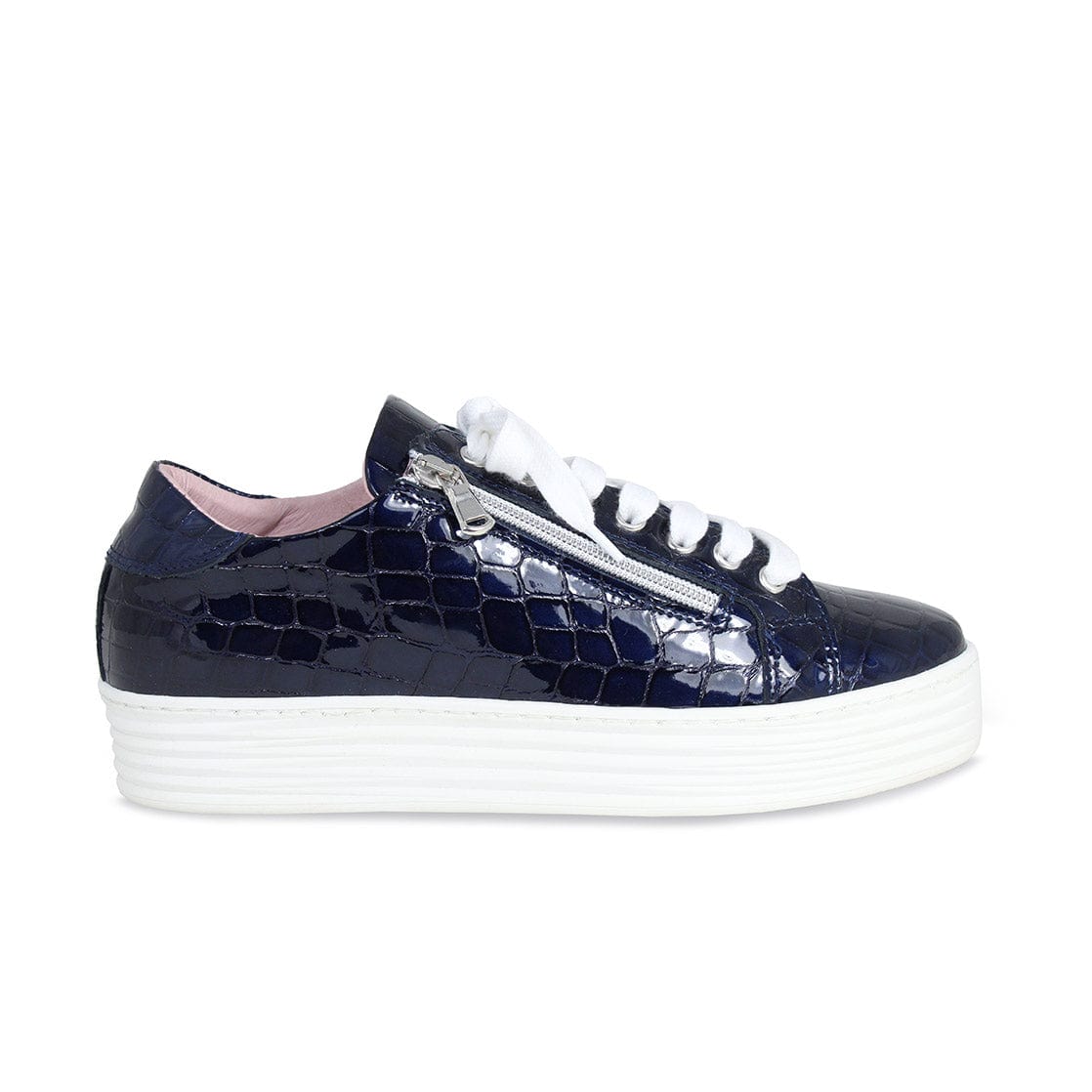 Navy run sneakers in patent crocodile