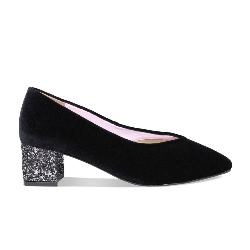Sole Bliss Women's Block Heels - Ingrid-Glitz: Black Velvet US 9.5