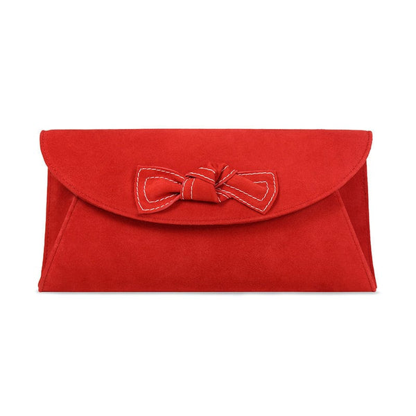 red suede clutch