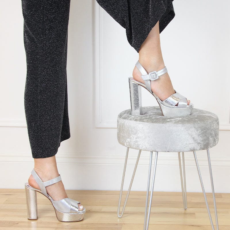Sheer Mesh Peep-Toe Platform Heels with Crystals | David's Bridal