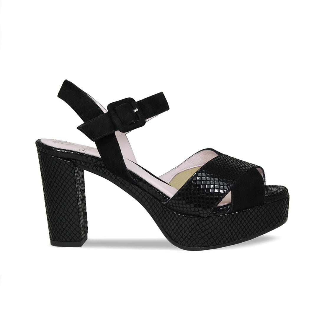 Shoes Ruby: Black Suede & Snake Print Leather Sole Bliss USA