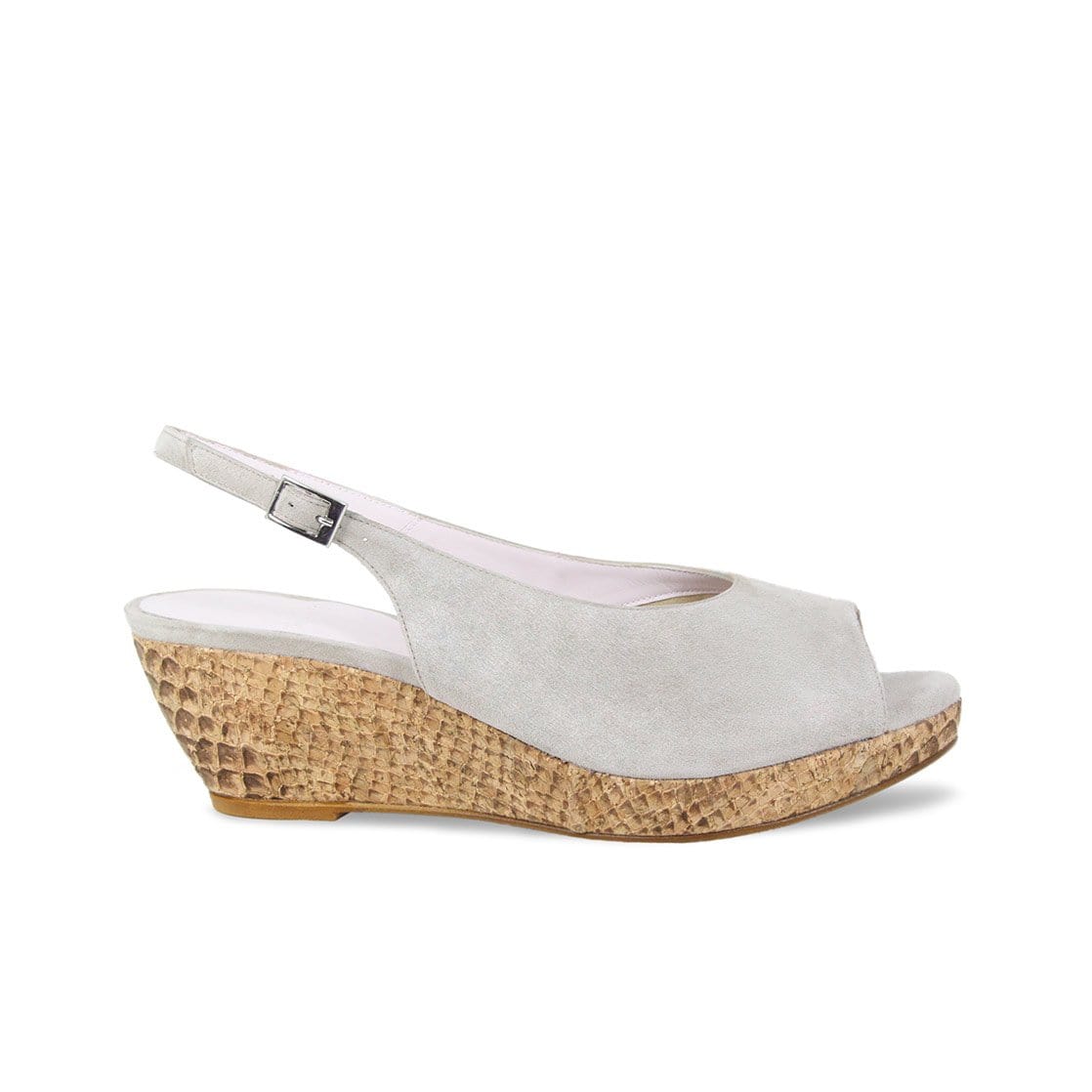 Zena: Pale Taupe Suede – Bunion Friendly Low Wedge Sandals – Sole