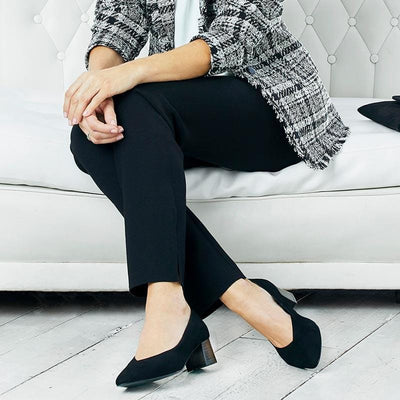 Ingrid: Black Suede & Stacked Heel